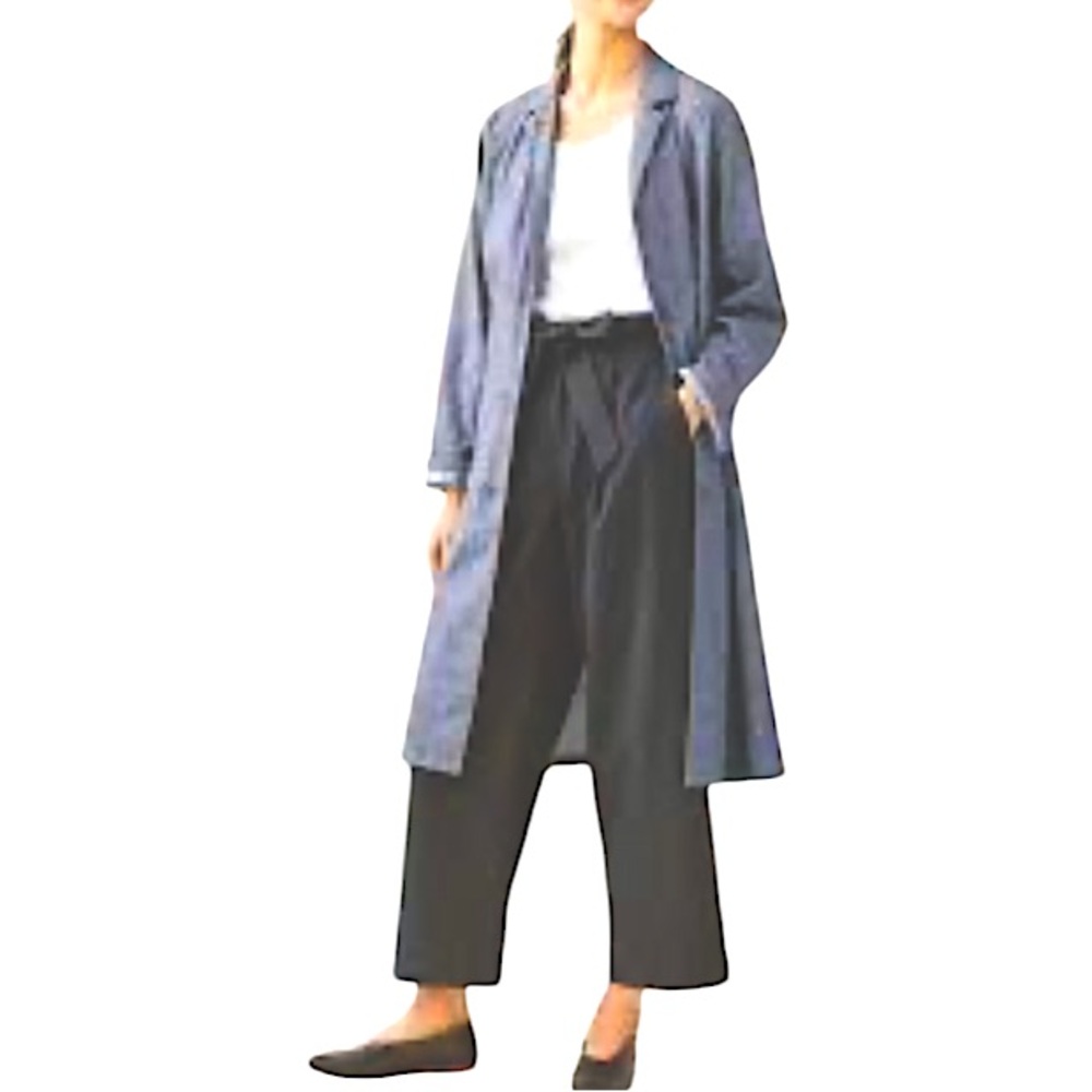 NWOT Unigolo Linen Cotton Long Heathered Navy Blue Jacket Size M
